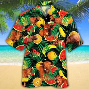 Cow Trendy Hawaiian Shirt – Red Angus Cattle Lovers Tropical Fruits Trendy Hawaiian Shirt – KLA Shirt For Cow Lovers