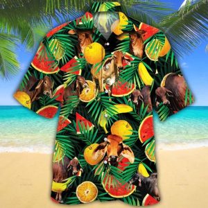 Cow Trendy Hawaiian Shirt – Red Brahman Cattle Lovers Tropical Fruits Trendy Hawaiian Shirt – KLA Shirt For Cow Lovers