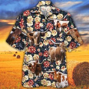 Cow Trendy Hawaiian Shirt, Tx Longhorn Cattle Lovers Green Plaid Pattern Trendy Hawaiian Shirt, Summer Trendy Hawaiian Shirt, Animal Shirt