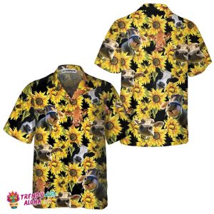 Cow With Sunflower Hawaiian Shirt, Tropical Cow Shirt For Men And Women, Funny Cow Print Shirt Gift Idea