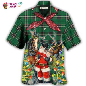 Cowboy Santa Christmas Green Hawaiian Shirt – Trendy KLA