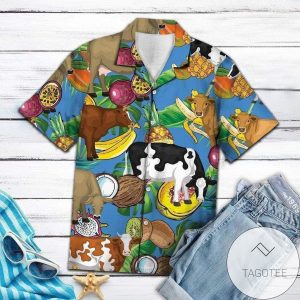 Cows Amidst Tropical Fruits Unique Hawaiian Shirt Display
