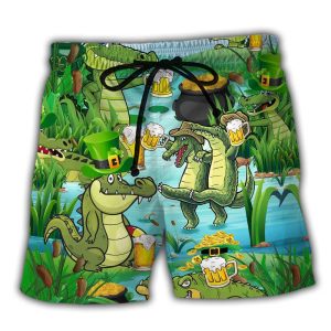 Crocodile Loves Beer Everyday Funny Trendy KLA Hawaiian Beach Shorts