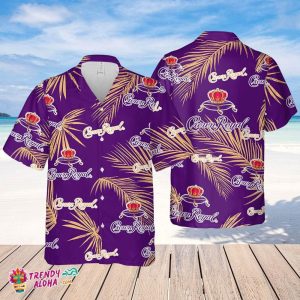 Crown Royal Whiskey Hawaiian Palm Leaves Pattern Shirt, Beer Summer Party Hawaiian Shirt, Crown Royal Beer Shirt