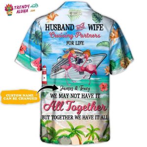 Cruising Partners Flamingo Husband And Wife Cruising Partners For Life Personalized – Hawaiian Shirt – Personalized Photo Gifts Hawaiian Shirt – Trendy KLA