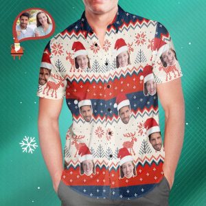 Custom Couple’s Face Classic Christmas Men’s All Over Print Hawaiian Shirt Christmas Gift