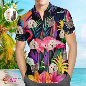Custom Dog Face Trendy KLA Hawaiian Shirt Colorful Flamingo Personalized KLA Beach Shirt Gift For Pet Lover