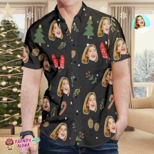 Custom Face All Over Print Christmas Trendy KLA Hawaiian Shirt Christmas Gloves Crutch Shirt Gift For Him