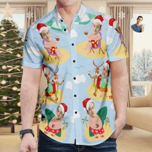 Custom Face Christmas Hawaiian Shirt Surfing Santa Hawaiian Shirt Gift For Men