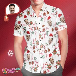 Custom Face Christmas Pattern Trendy KLA Hawaiian Shirts Funny Personalized Photo Trendy KLA Hawaiian Shirt For Men