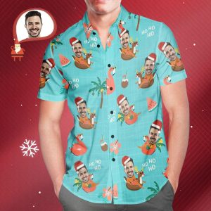 Custom Face Christmas Pool Party Hawaiian Shirt Men’s Personalized Christmas Gift
