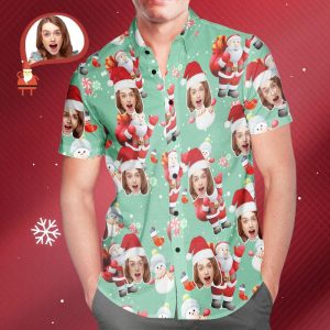 Custom Face Christmas Snowman Men’s All Over Print Hawaiian Shirt Christmas Gift