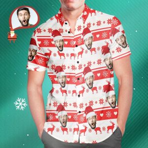 Custom Face Classic Christmas Moose Men’s All Over Print Hawaiian Shirt Christmas Gift