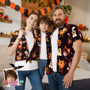 Custom Face Family Matching Hawaiian Outfit Funny Halloween Party Matching Trendy KLA Hawaiian Shirt
