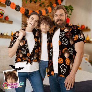 Custom Face Family Matching Hawaiian Outfit Funny Pumpkins Matching Trendy KLA Hawaiian Shirt