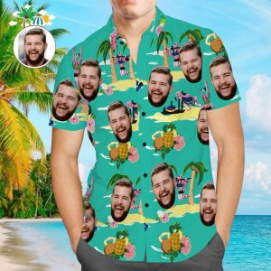 Custom Face Hawaiian Shirt All Over Print Men’s Shirt Flamingos Lifting