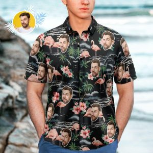 Custom Face Hawaiian Shirt Gifts For Men Flamingo Landscape
