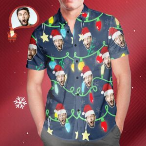 Custom Face Men’s All Over Print Christmas Lights Hawaiian Shirt Christmas Gift