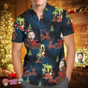 Custom Face Personalized Christmas Trendy KLA Hawaiian Shirt Reindeer Pulling A Sleigh Christmas Gift
