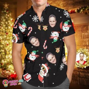 Custom Face Personalized Christmas Trendy KLA Hawaiian Shirt Snowman Skiing Candy Cane Holiday Gifts