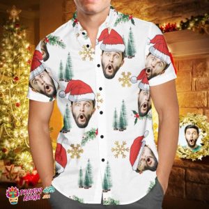 Custom Face Personalized Christmas Trendy KLA Hawaiian Shirt Your Face With Santa Hat