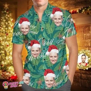 Custom Face Personalized Merry Christmas Trendy KLA Hawaiian Shirt All Over Print Leaves