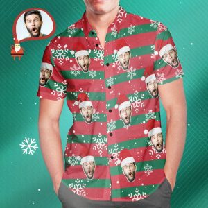 Custom Face Santa Red And Green Christmas Hawaiian KLA Shirts Gift For Him