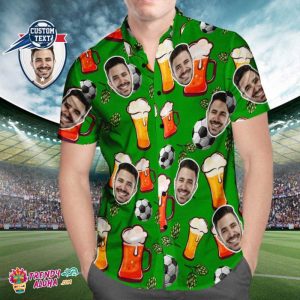 Custom Face Soccer Pattern Trendy KLA Hawaiian Shirt Beer Soccer Hops Beach Shirt For Soccer Lovers