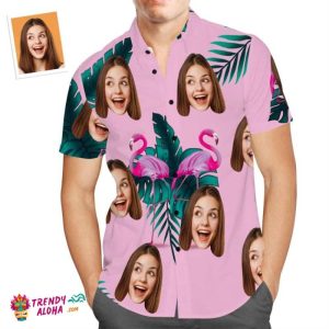 Custom Face Trendy KLA Hawaiian Shirt Funny Flamingo Vacation Beach Shirt Gift For Men