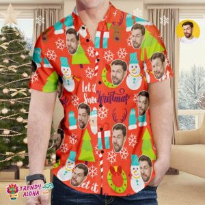 Custom Face Trendy KLA Hawaiian Shirt Funny Snowman Red Christmas Trendy KLA Hawaiian Shirt Gift For Him