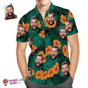 Custom Face Trendy KLA Hawaiian Shirt Hibiscus Flower Funny Beach Shirt Gift For Men