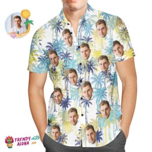 Custom Face Trendy KLA Hawaiian Shirt Multicolor Coconut Tree Funny Beach Shirt For Men