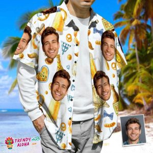 Custom Face Trendy KLA Hawaiian Shirt Snacks & Beer Casual Tropical Summer Beach Shirt