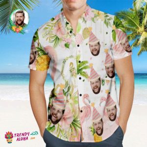 Custom Flamingo Birthday Party Trendy KLA Hawaiian Shirt Personalized Face Shirt