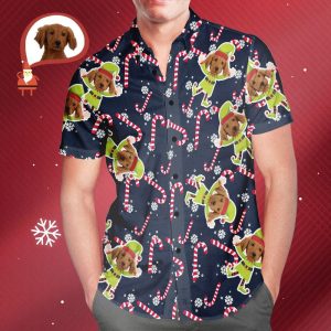 Custom Gog Face Christmas Elf Men’s All Over Print Hawaiian Shirt Christmas Gift For Him