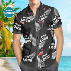 Custom Logo Hawaiian Shirts Colorful Flamingo Design KLA Beach Shirt For Men