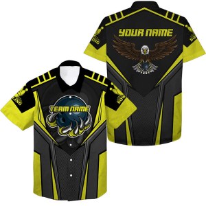 Custom Name And Team Name Bowling Trendy Hawaiian Shirt For Men, Eagle Men’s Bowling Team Shirts