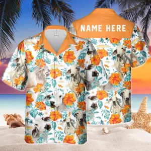 Custom Name Brahman Cow Hibiscus Flowers Trendy Hawaiian Shirt, Cow Trendy Hawaiian Shirt, Summer Gifts For Men And Women