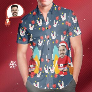 Custom Santa’s Face All Over Print Christmas Hawaiian Shirt Christmas Gift For Him