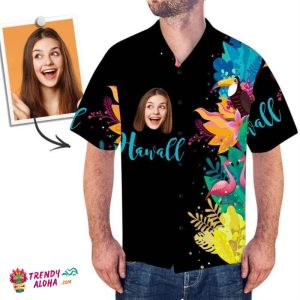 Custom Trendy KLA Hawaiian Shirts Parrot And Flamingo Personalized KLA Beach Shirt For Men