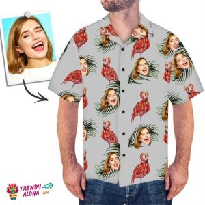 Custom Trendy KLA Hawaiian Shirts Red Flamingo Design Personalized KLA Beach Shirt For Men