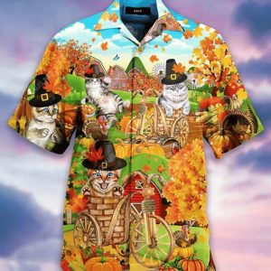 Cute Cats Celebration Hawaiian Shirt Elegance Design Thanksgiving Theme
