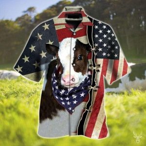 Cute Flag Cow Hawaiian KLA Shirts, 4Th Of July Shirt, Gift For Cowe Lovers