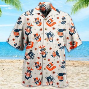 Cute Fox Christmas Beige Trendy Hawaiian Shirt 3D, Fox Lover Trendy Hawaiian Shirt For Summer Gifts