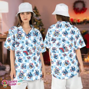 Cute Stitch Christmas Santa Hat Xmas Lights Disney Hawaii Shirt