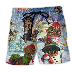 Dachshund Through The Snow Christmas Trendy KLA Hawaiian Beach Shorts