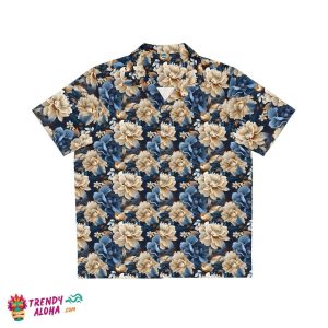 Dad’s Navy Blue White Floral Hawaiian KLA Shirt Bachelor Gift