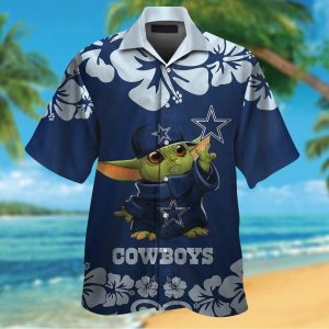 Dallas Cowboys Baby Yoda Short Sleeve Button Up Tropical Hawaiian Shirt