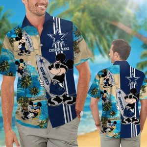 Dallas Cowboys Mickey Name Personalized Short Sleeve Button Up Tropical Hawaiian Shirt