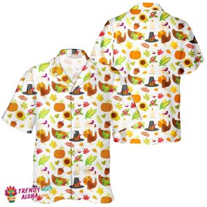 Day of Turkey Thanksgiving Unisex Pumpkin Leaves Hawaiian Shirt